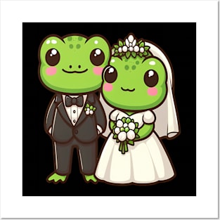 Just married cute frog copules Posters and Art